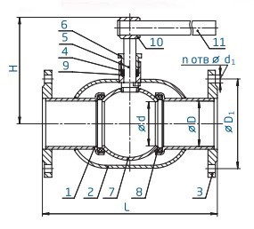 Кран шаровой фланцевый УЗТА (схема)